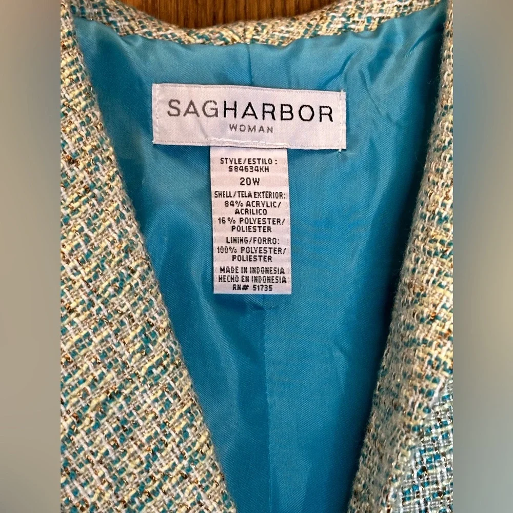 Sag Harbor Blazer size 20 has shoulder pads aqua blue‎ sea foam green